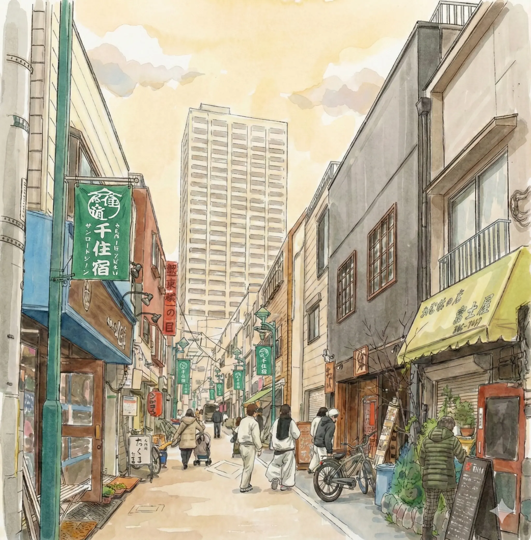 千住宿商店街サンロードゾーンの商店街イラスト