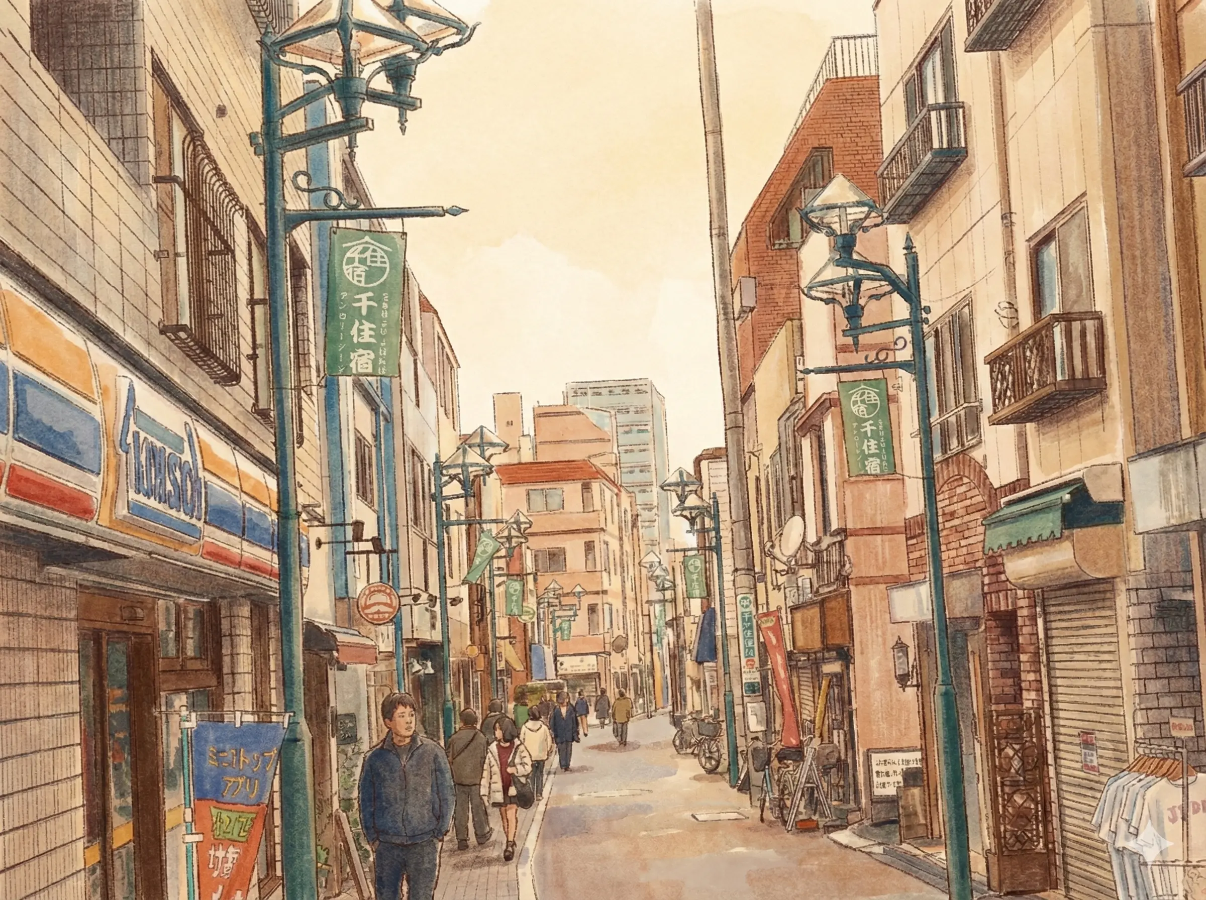 千住宿商店街サンロードゾーンの商店街イラスト